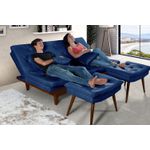 Sofá Cama Confortável Com Molas Ensacadas Miami Reclinável + Duas Banquetas Rubi em Suede Azul Marinho