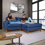 Sofá Com Chaise Direito 1,94m em Linho Azul - Paris