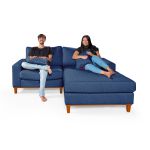 Sofá Com Chaise Direito 1,94m em Linho Azul - Paris