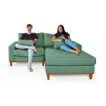 Sofá Com Chaise Direito 1,94m em Linho Verde - Paris