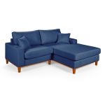 Sofá Com Chaise Direito 1,94m em Linho Azul - Paris