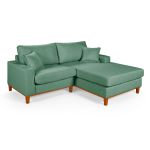 Sofá Com Chaise Direito 1,94m em Linho Verde - Paris