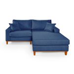 Sofá Com Chaise Direito 1,94m em Linho Azul - Paris