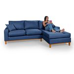 Sofá 3 Lugares 2,44m Living Amsterdã Com Chaise Direito em Linho Azul