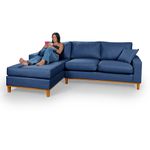 Sofá 3 Lugares 2,44m Living Amsterdã Com Chaise Esquerdo em Linho Azul