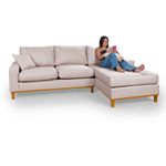 Sofá 3 Lugares 2,44m Living Amsterdã Com Chaise Direito em Linho Champagne