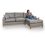 Sofá 3 Lugares 2,44m Living Amsterdã Com Chaise Direito em Linho Cinza