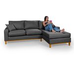 Sofá 3 Lugares 2,44m Living Amsterdã Com Chaise Direito em Linho Grafite
