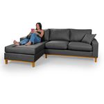 Sofá 3 Lugares 2,44m Living Amsterdã Com Chaise Esquerdo em Linho Grafite