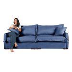 Sofá Cama Retrátil e Reclinável Living Bali em Linho Azul 2,18m