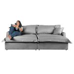 Sofá Cama Retrátil e Reclinável Living Bali em Linho Cinza 2,18m