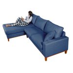 Sofá Com Chaise Esquerdo de Linho Azul 4 Lugares Living Califórnia