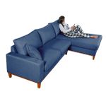 Sofá 4 Lugares Living Califórnia Com Chaise Direito em Linho Azul