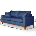 Conjunto Sofá 3 Lugares Com 2 Poltronas em Linho Azul