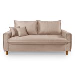 Sofá Baú 3 Lugares Living em Tecido Suede Bege 1,95m