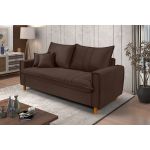 Sofá Baú 3 Lugares Living em Tecido Suede Marrom 1,95m