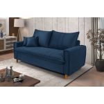 Sofá Baú 3 Lugares Living em Tecido Suede Azul Marinho 1,95m