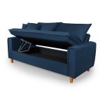 Sofá Baú 3 Lugares Living em Tecido Suede Azul Marinho 1,95m