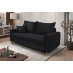 Sofá Baú 3 Lugares Living em Tecido Suede Preto 1,95m
