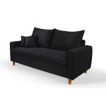 Sofá Baú 3 Lugares Living em Tecido Suede Preto 1,95m