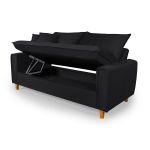 Sofá Baú 3 Lugares Living em Tecido Suede Preto 1,95m