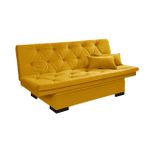 Sofá Cama Com Bau Reclinável Suede Liso - Amarelo Mostarda