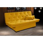 Sofá Cama Com Bau Reclinável Suede Liso - Amarelo Mostarda