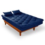 Sofá Cama Azul Marinho Casal 3 Lugares em Suede + 2 Banquetas - Caribe