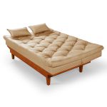 Sofá Cama Bege Casal 3 Lugares Reclinável em Suede + 2 Banquetas - Caribe