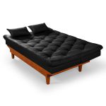 Sofá Cama Preto Casal 3 Lugares Reclinável em Suede + 2 Banquetas - Caribe