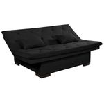 Sofá Cama Com Bau Reclinável Suede Liso - Preto