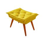 Sofá Cama Courino Amarelo Caribe Reclinável + Duas Banquetas