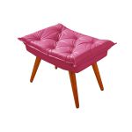 Sofá Cama Courino Rosa Pink Caribe Reclinável + Duas Banquetas