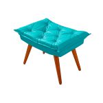 Sofá Cama Courino Azul Turquesa Caribe Reclinável + Duas Banquetas