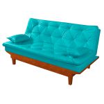 Sofá Cama Courino Azul Turquesa Caribe Reclinável + Duas Banquetas