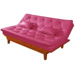 Sofá Cama Courino Rosa Pink Caribe Reclinável + Duas Banquetas