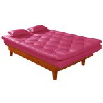 Sofá Cama Courino Rosa Pink Caribe Reclinável + Duas Banquetas