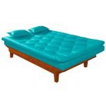 Sofá Cama Courino Azul Turquesa Caribe Reclinável + Duas Banquetas