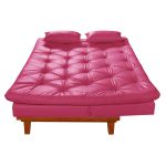 Sofá Cama Courino Rosa Pink Caribe Reclinável + Duas Banquetas