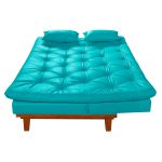 Sofá Cama Courino Azul Turquesa Caribe Reclinável + Duas Banquetas