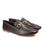 Mocassim Feminino em Couro Com Bridão- 1711050 CAFÉ