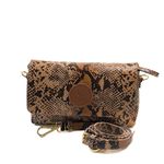 Bolsa Feminina em Couro Texturizado Animal Print Bege Cristina