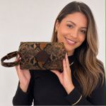 Necessaire em Couro Animal Print Marron