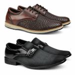 Kit 2 pares em Couro + Sapato Material Tecnológico Preto