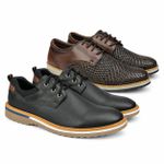 Kit 2 pares em Couro + Sapato Casual Material Tecnológico Preto