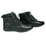 Bota Feminina em Couro Solado Confort de Amarrar 58F211-PRETO