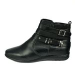 Bota Feminina em Couro Solado Confort com Detalhes Metalizados 58F209-PRETA