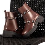 BOTA FEMININA COTURNO EM COURO TRATORADA COM SPIKE 40F126-CAFE