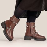 BOTA FEMININA COTURNO EM COURO TRATORADA COM SPIKE 40F126-CAFE