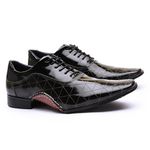 Sapato Social Calvest em Couro Verniz Preto Texturizado de amarrar 1930C593